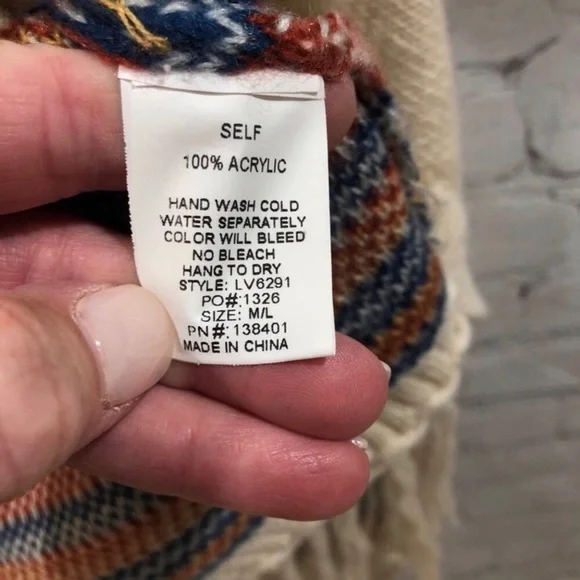 TOBI Annie Fringe Cardigan Drape Front Sweater Ivory Stripe Size M/L LV6291 - Picture 8 of 8